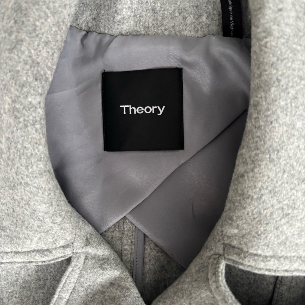 Theory Classic Heathered Gray Wool Cashmere Trench Coat M - Picture 3 of 15